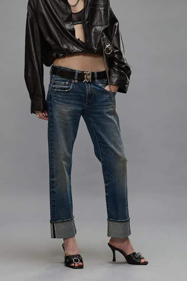 R13 Boy Straight Women CUFFED BOY STRAIGHT JEANS 8211 CAPEL SELVEDGE BLUE