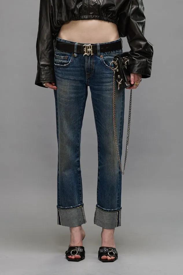 R13 Boy Straight Women CUFFED BOY STRAIGHT JEANS 8211 CAPEL SELVEDGE BLUE