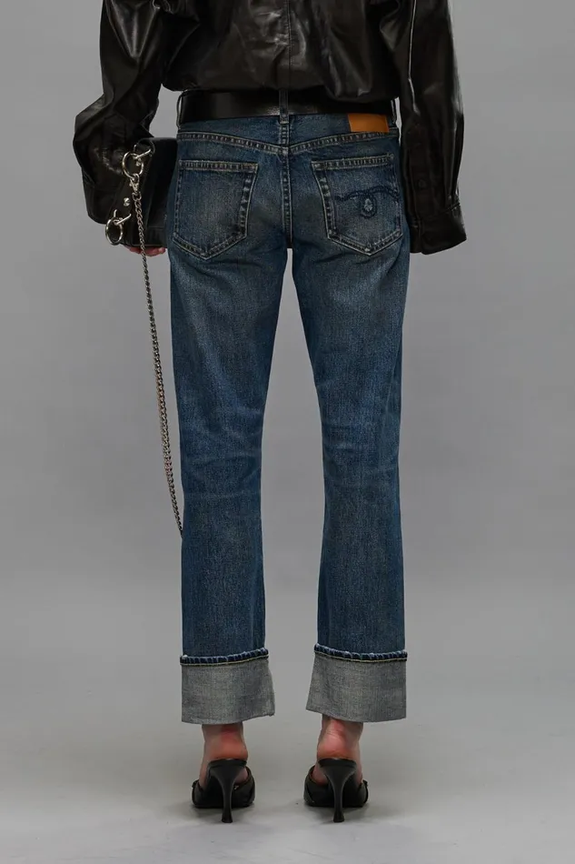 R13 Boy Straight Women CUFFED BOY STRAIGHT JEANS 8211 CAPEL SELVEDGE BLUE