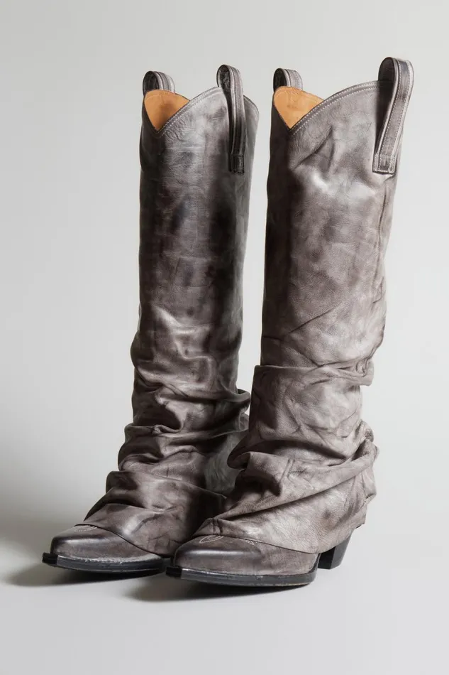 R13 Cowboys Women MID COWBOY BOOTS WITH SLEEVE 8211 DISTRESSED GREY LEATHER