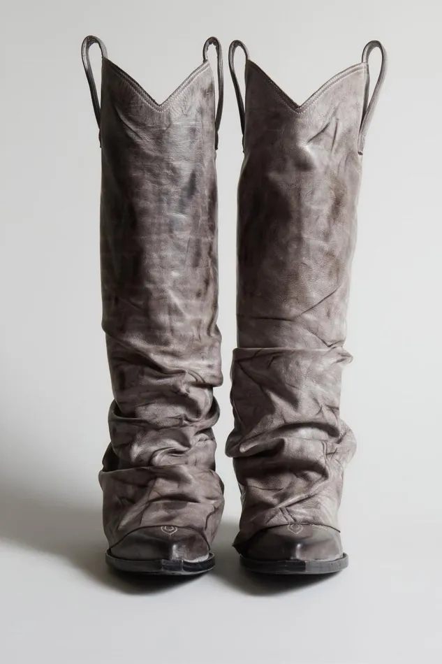 R13 Cowboys Women MID COWBOY BOOTS WITH SLEEVE 8211 DISTRESSED GREY LEATHER