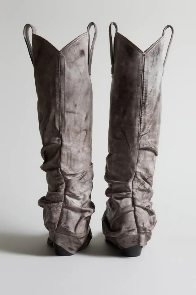 R13 Cowboys Women MID COWBOY BOOTS WITH SLEEVE 8211 DISTRESSED GREY LEATHER