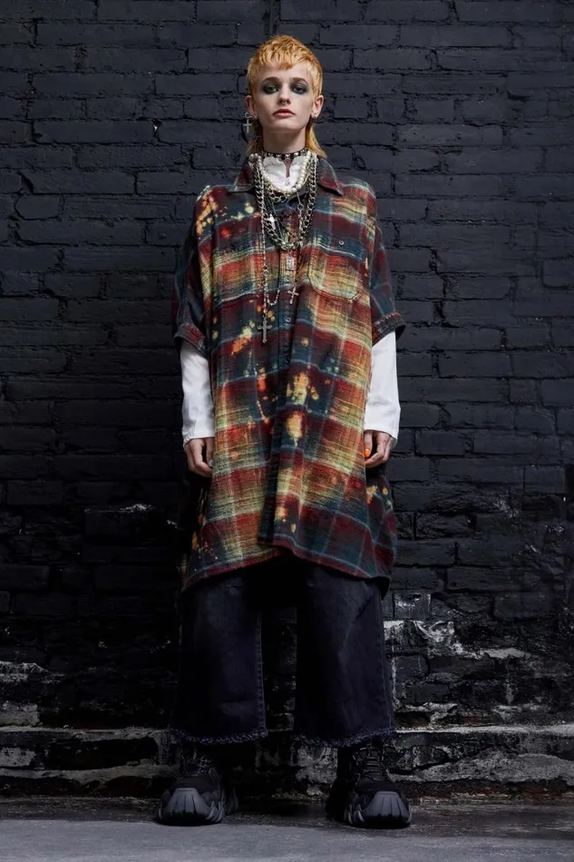 R13 Dresses and Skirts Women BLEACHED PLAID OVERSIZED BOXY SHIRTDRESS