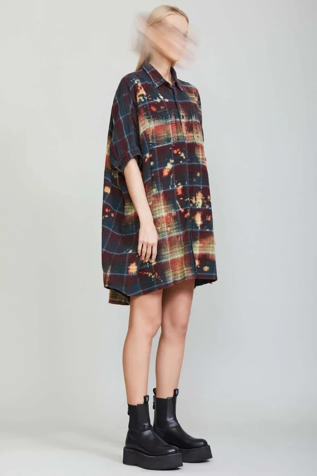 R13 Dresses and Skirts Women BLEACHED PLAID OVERSIZED BOXY SHIRTDRESS