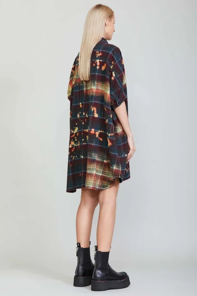 R13 Dresses and Skirts Women BLEACHED PLAID OVERSIZED BOXY SHIRTDRESS