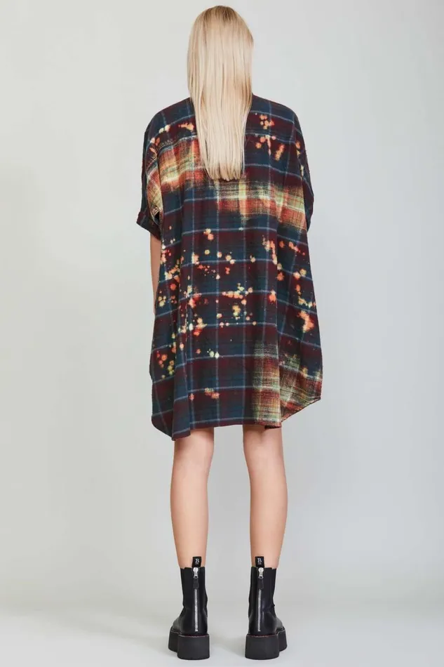R13 Dresses and Skirts Women BLEACHED PLAID OVERSIZED BOXY SHIRTDRESS