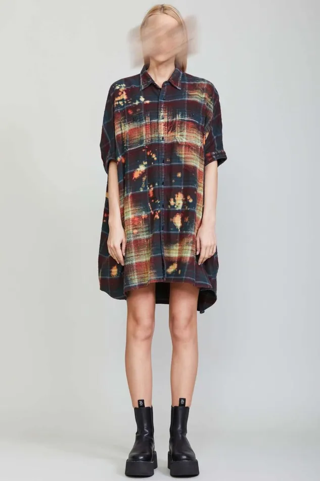 R13 Dresses and Skirts Women BLEACHED PLAID OVERSIZED BOXY SHIRTDRESS