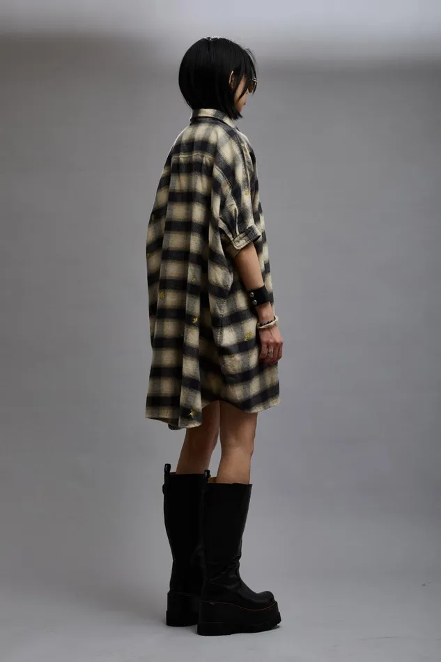 R13 Dresses and Skirts Women OVERSIZED RELAXED SHIRTDRESS 8211 SPLATTERED ECRU PLAID