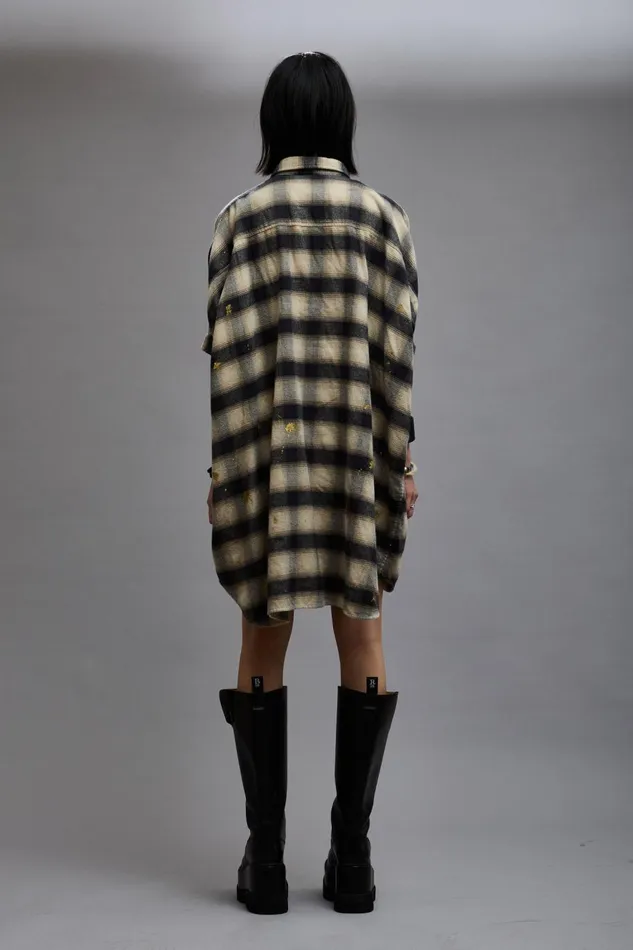 R13 Dresses and Skirts Women OVERSIZED RELAXED SHIRTDRESS 8211 SPLATTERED ECRU PLAID