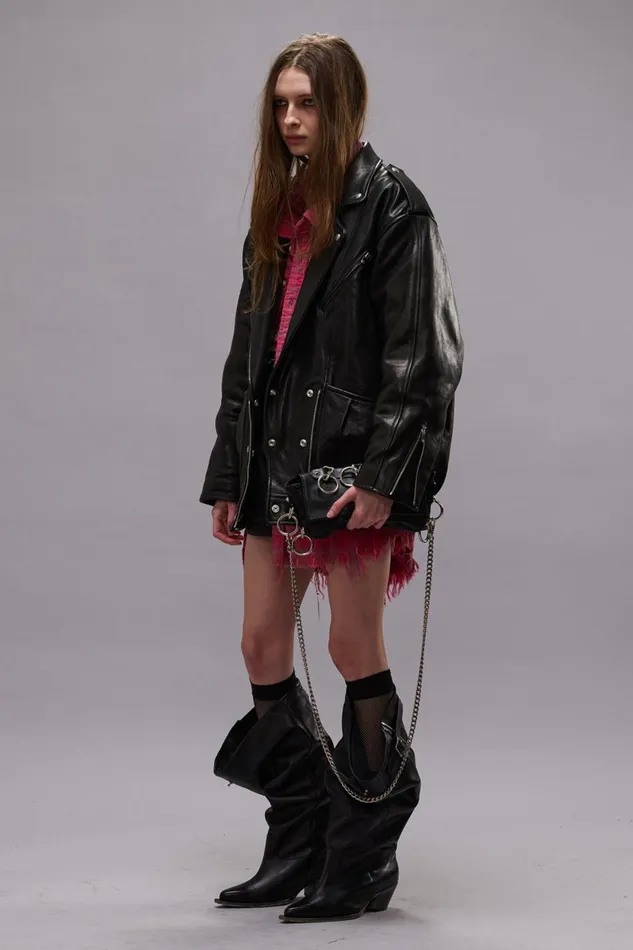 R13 Jackets and Coats Women ELONGATED MOTORCYCLE JACKET 8211 BLACK