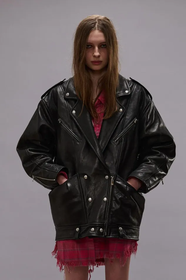 R13 Jackets and Coats Women ELONGATED MOTORCYCLE JACKET 8211 BLACK