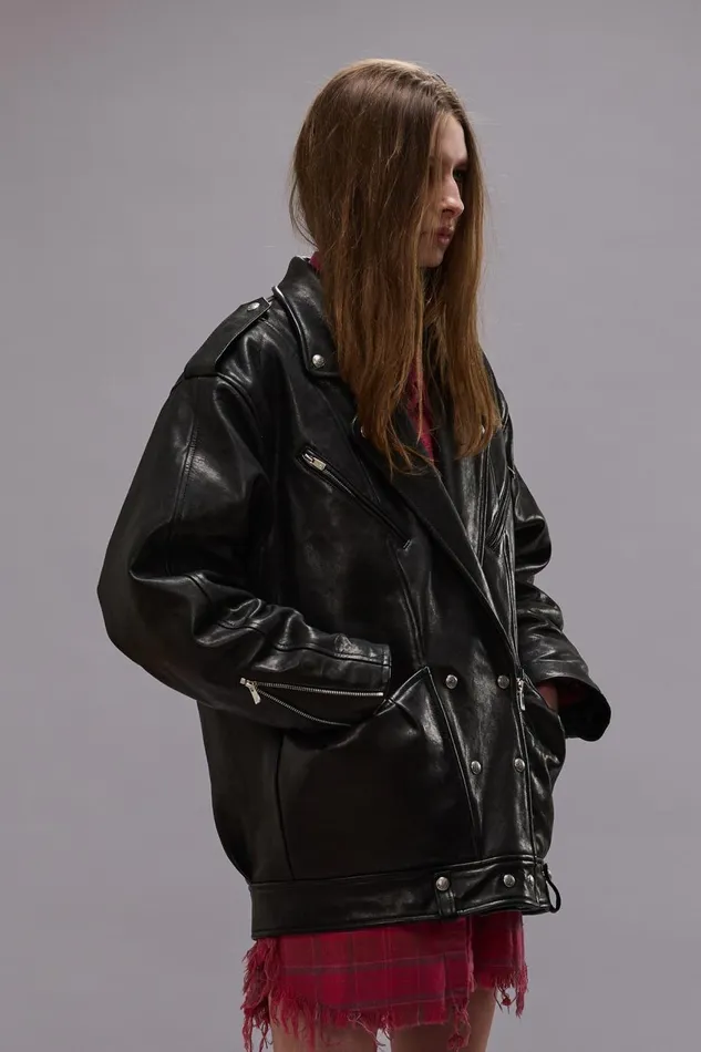 R13 Jackets and Coats Women ELONGATED MOTORCYCLE JACKET 8211 BLACK
