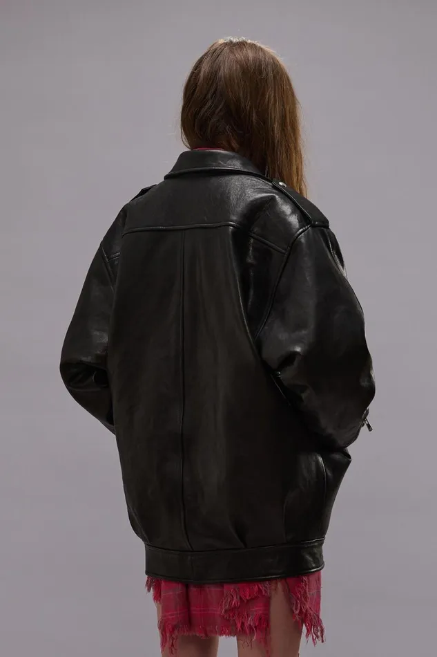 R13 Jackets and Coats Women ELONGATED MOTORCYCLE JACKET 8211 BLACK