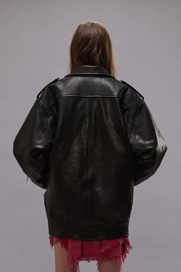 R13 Jackets and Coats Women ELONGATED MOTORCYCLE JACKET 8211 BLACK
