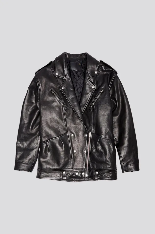 R13 Jackets and Coats Women ELONGATED MOTORCYCLE JACKET 8211 BLACK