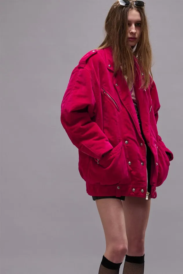 R13 Jackets and Coats Women ELONGATED MOTORCYCLE JACKET 8211 RASPBERRY