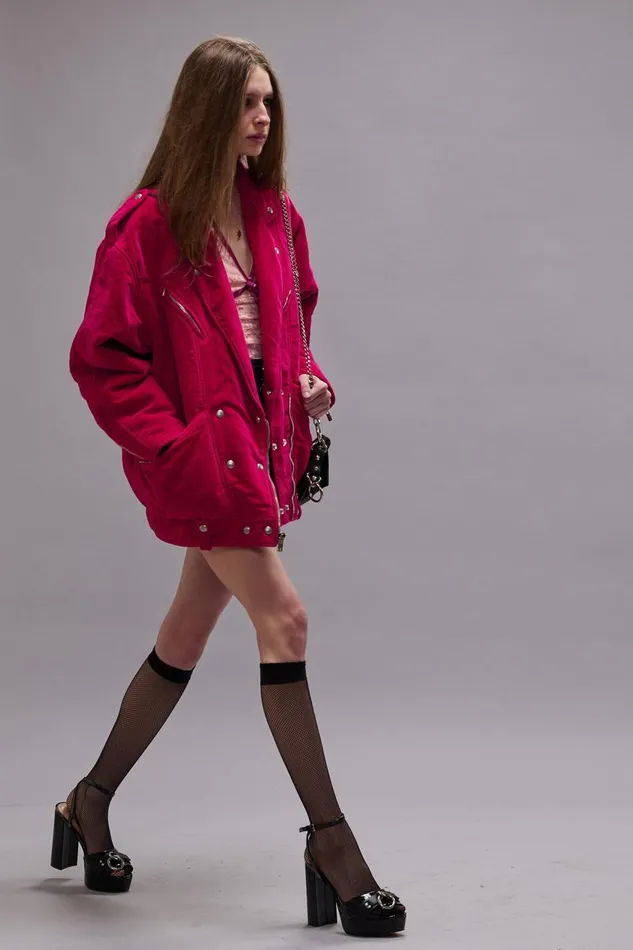 R13 Jackets and Coats Women ELONGATED MOTORCYCLE JACKET 8211 RASPBERRY