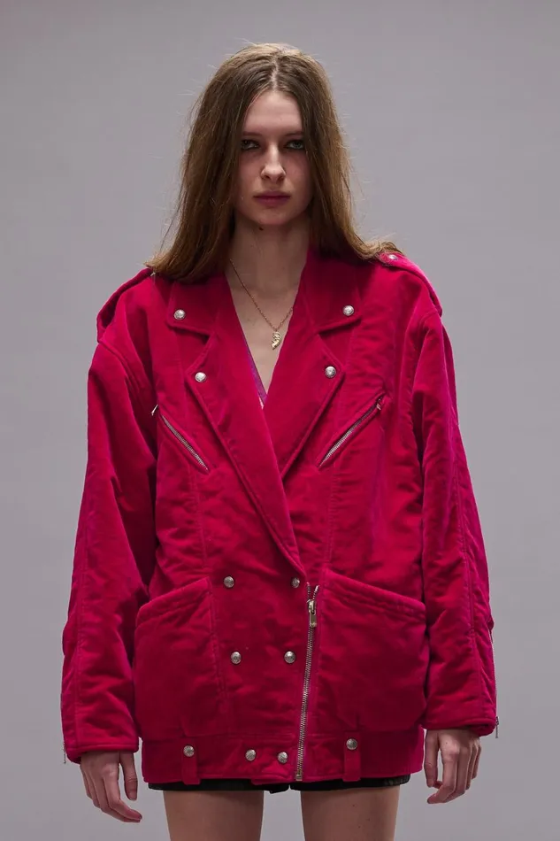 R13 Jackets and Coats Women ELONGATED MOTORCYCLE JACKET 8211 RASPBERRY