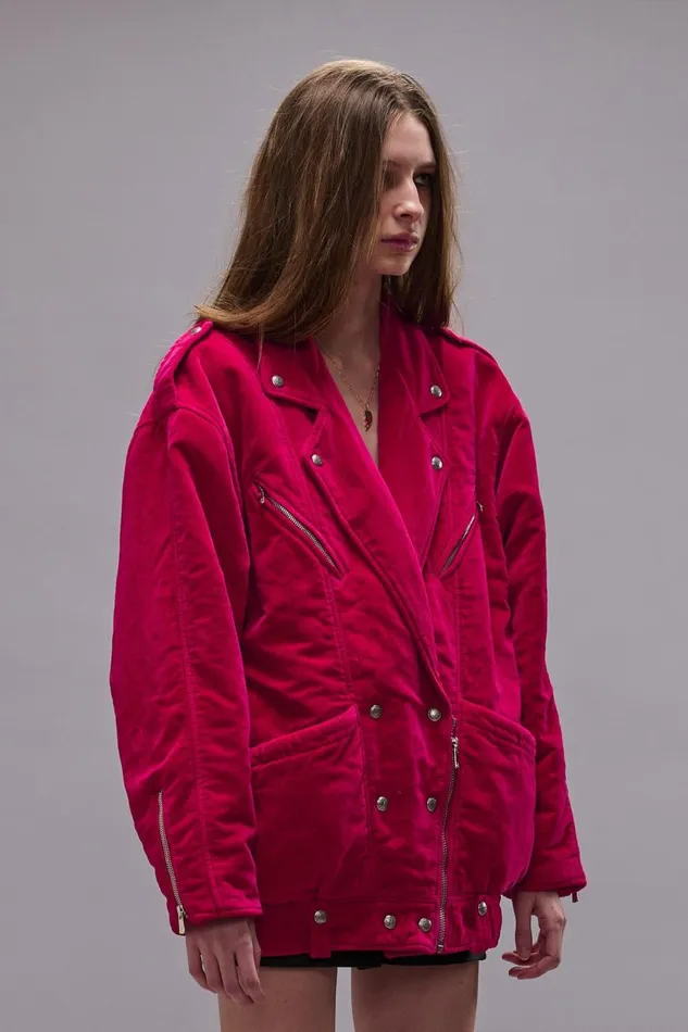 R13 Jackets and Coats Women ELONGATED MOTORCYCLE JACKET 8211 RASPBERRY