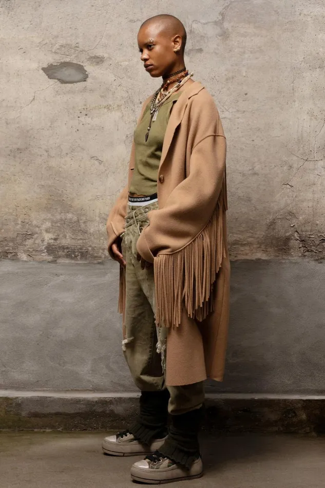 R13 Jackets and Coats Women Fringe Raw Cut Coat 8211 Camel