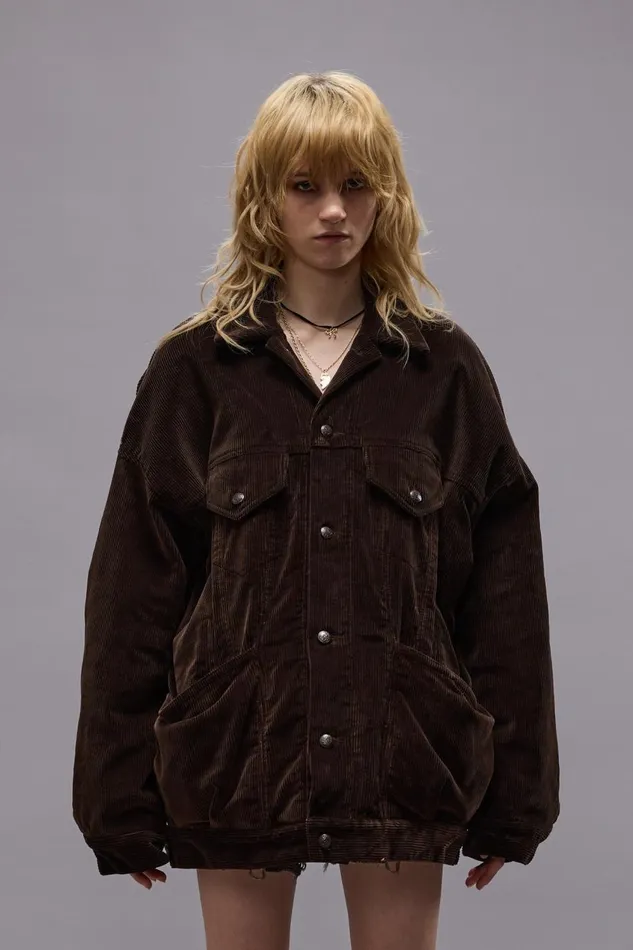 R13 Jackets and Coats Women LACEY TRUCKER JACKET 8211 DARK CHOCOLATE CORDUROY