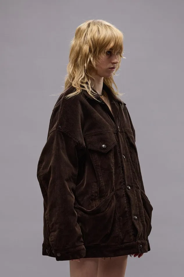 R13 Jackets and Coats Women LACEY TRUCKER JACKET 8211 DARK CHOCOLATE CORDUROY
