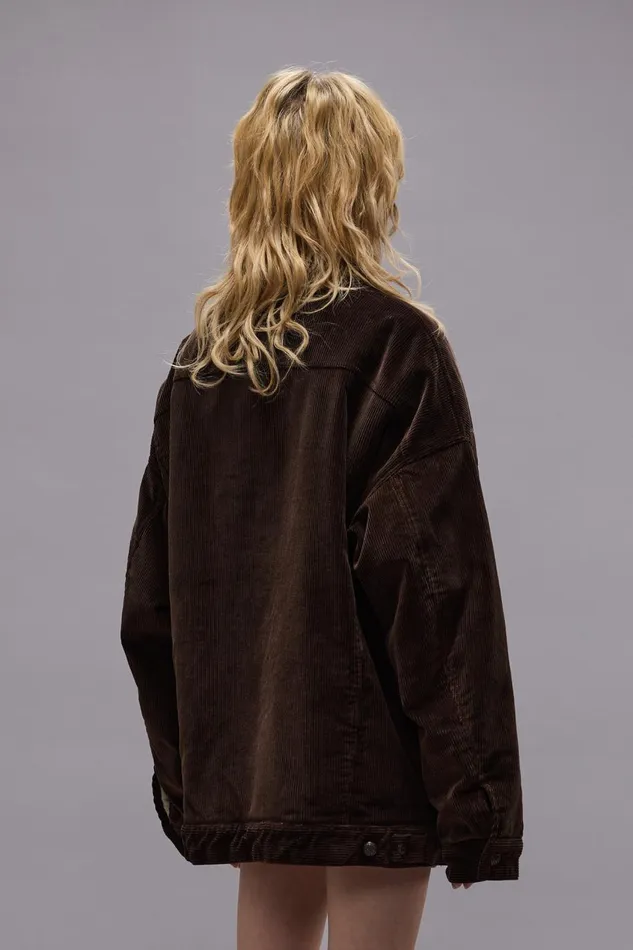 R13 Jackets and Coats Women LACEY TRUCKER JACKET 8211 DARK CHOCOLATE CORDUROY
