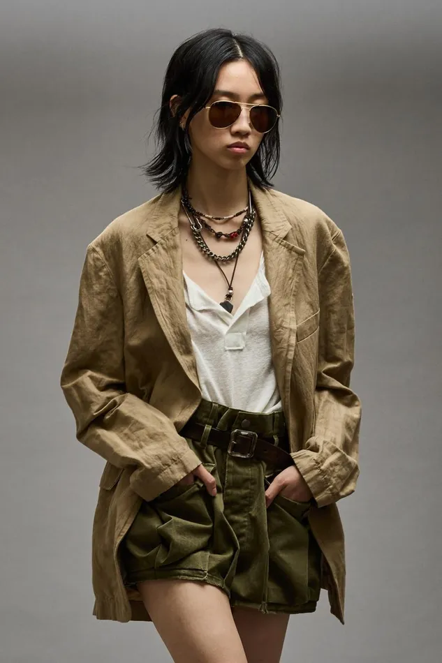R13 Jackets and Coats Women OVERSIZED RAGGED BLAZER 8211 KHAKI