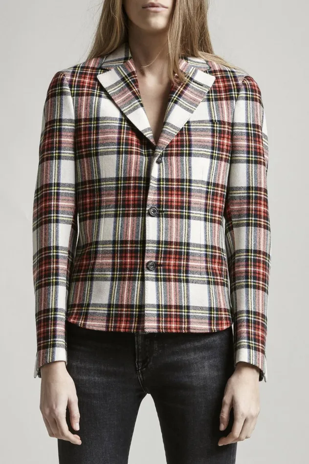 R13 Jackets and Coats Women TUCKED BOYFRIEND BLAZER 8211 ECRU TARTAN