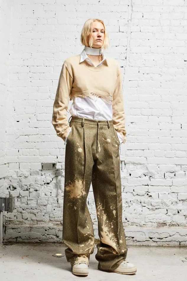 R13 Pants and Shorts Women WIDE LEG TROUSER 8211 TWEED PAINT SPLATTER