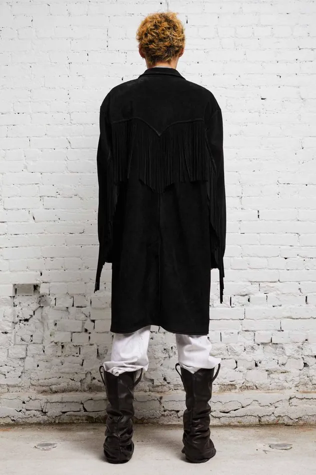 R13 Sale Men FRINGE LEATHER JACKET 8211 BLACK SUEDE