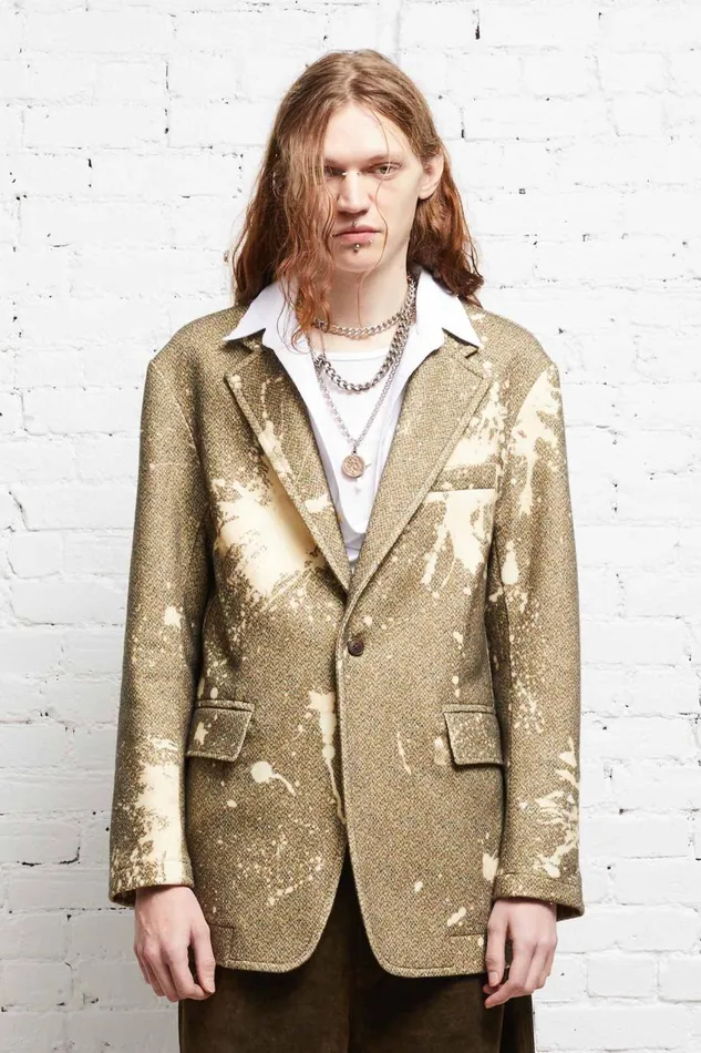 R13 Sale Men OVERSIZED RAGGED BLAZER 8211 TWEED PAINT SPLATTER