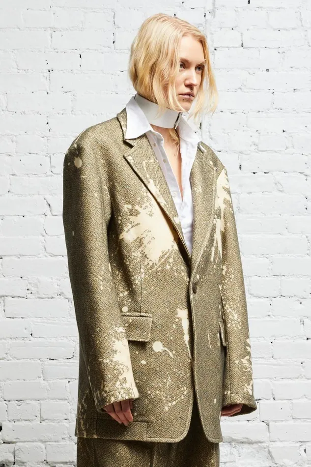 R13 Sale Men OVERSIZED RAGGED BLAZER 8211 TWEED PAINT SPLATTER