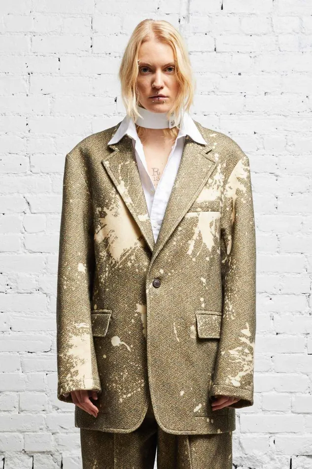 R13 Sale Men OVERSIZED RAGGED BLAZER 8211 TWEED PAINT SPLATTER
