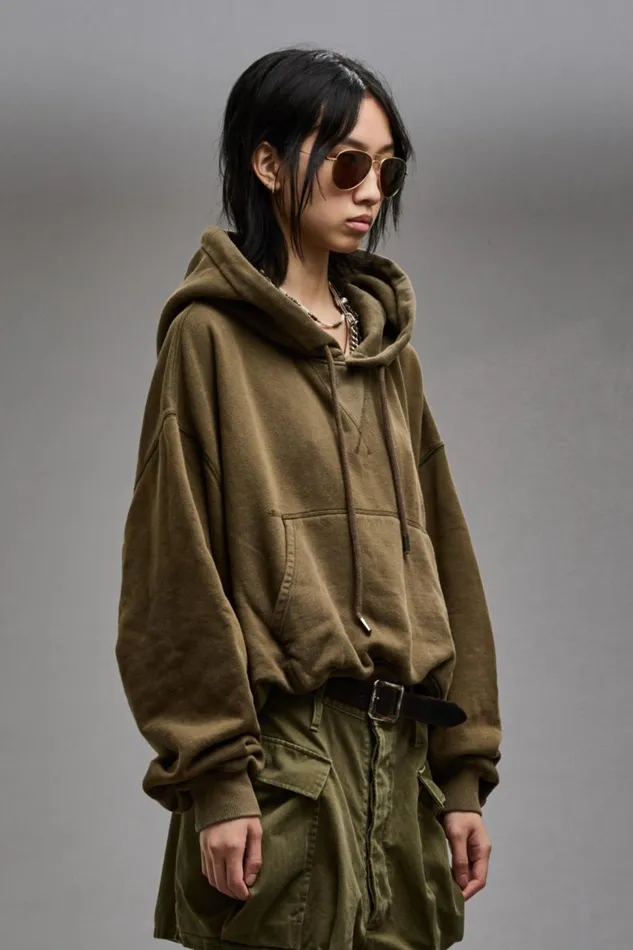 R13 Sale Women BALLOON POPOVER HOODIE 8211 DARK OLIVE