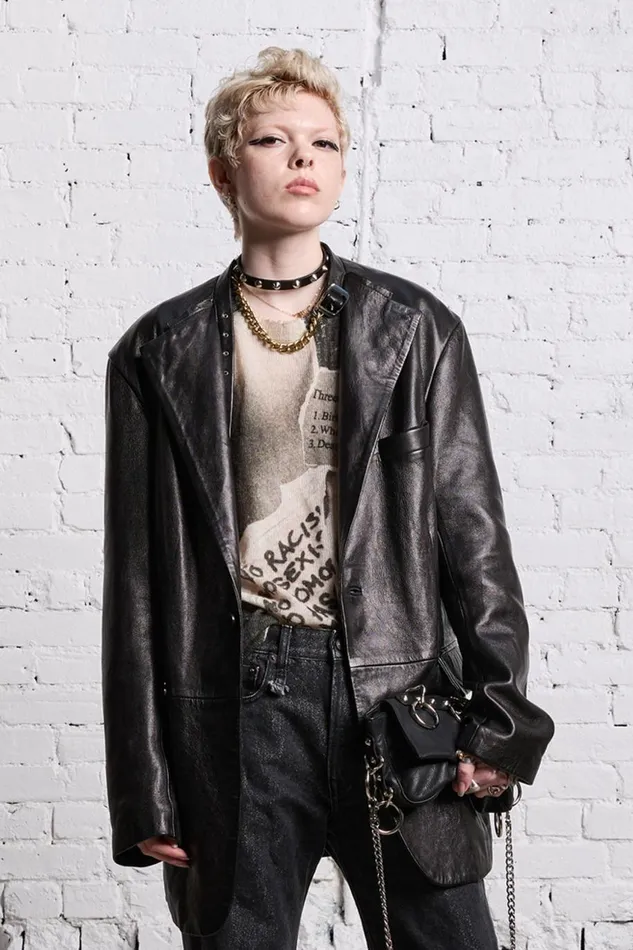 R13 Sale Women BELT COLLAR LEATHER BLAZER 8211 BLACK