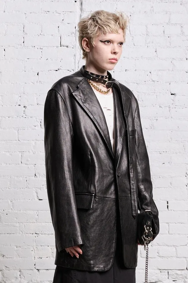 R13 Sale Women BELT COLLAR LEATHER BLAZER 8211 BLACK