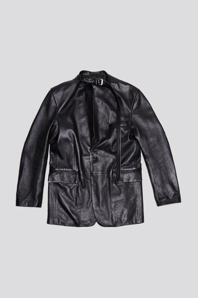 R13 Sale Women BELT COLLAR LEATHER BLAZER 8211 BLACK