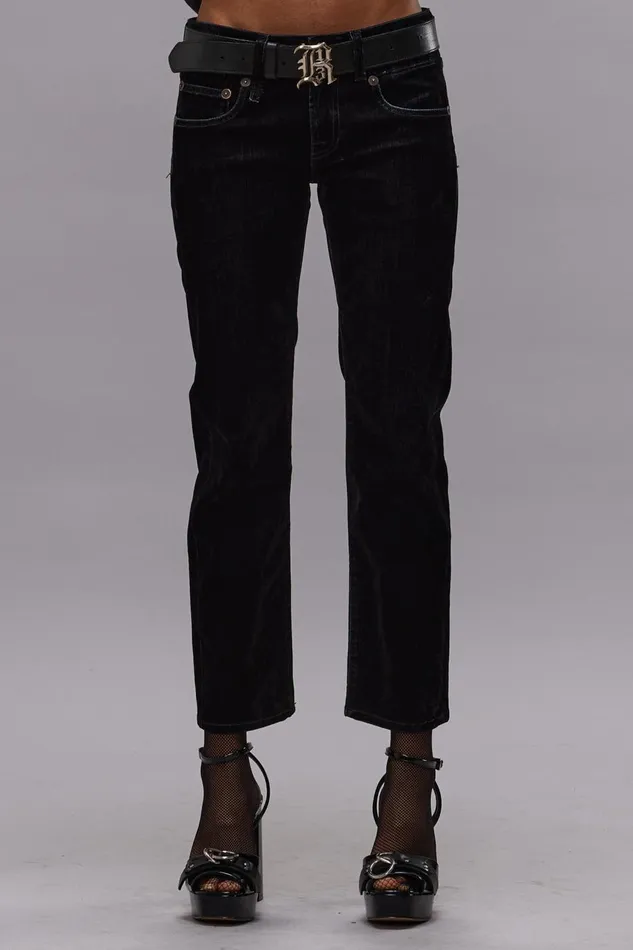 R13 Sale Women BOY STRAIGHT 8211 FLOCKED BLACK