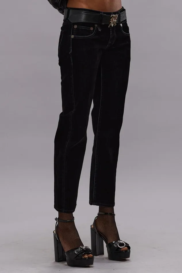 R13 Sale Women BOY STRAIGHT 8211 FLOCKED BLACK