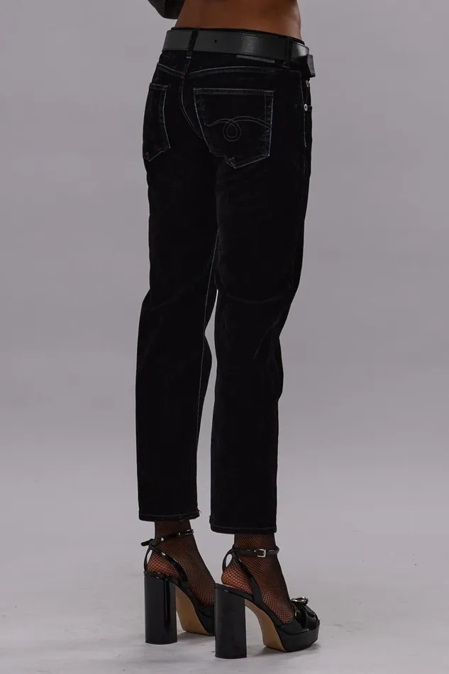 R13 Sale Women BOY STRAIGHT 8211 FLOCKED BLACK