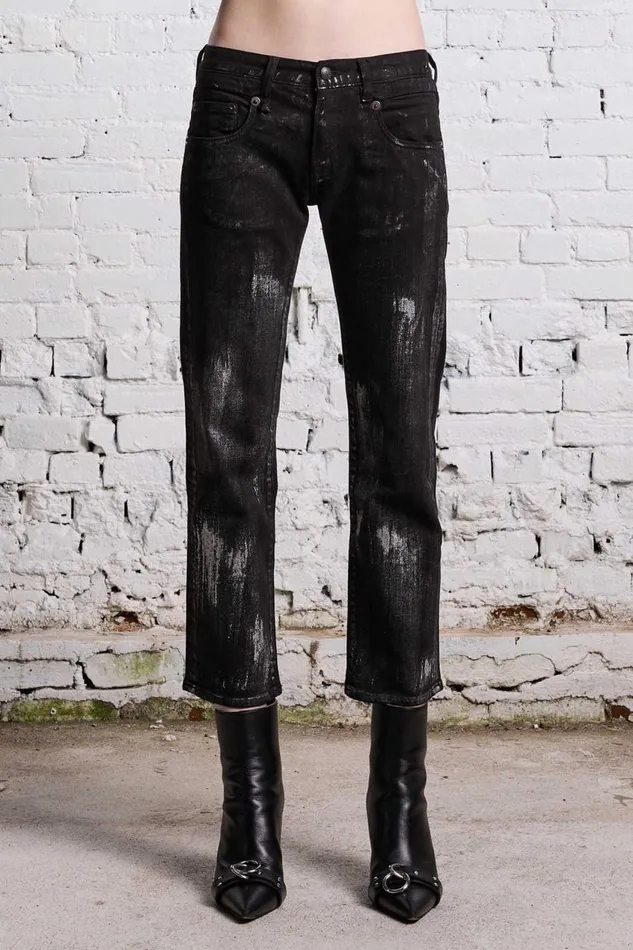 R13 Sale Women BOY STRAIGHT 8211 SILVERED BLACK STRECH