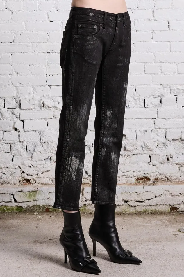 R13 Sale Women BOY STRAIGHT 8211 SILVERED BLACK STRECH