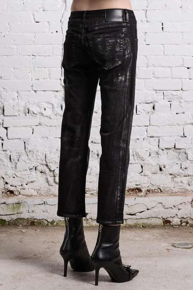 R13 Sale Women BOY STRAIGHT 8211 SILVERED BLACK STRECH