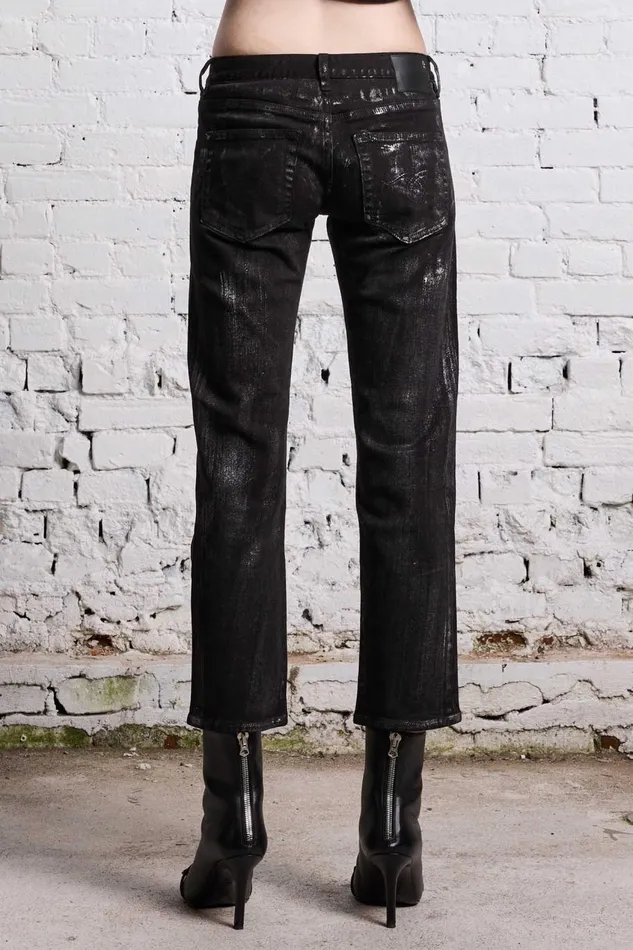 R13 Sale Women BOY STRAIGHT 8211 SILVERED BLACK STRECH