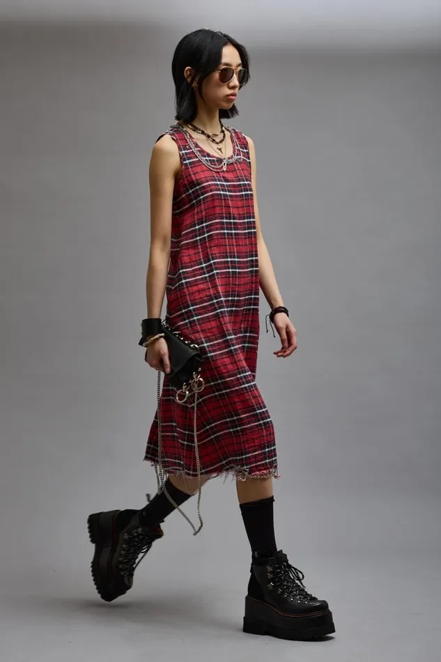 R13 Sale Women CHAIN EMBELLISHED MIDI 8211 RED PLAID