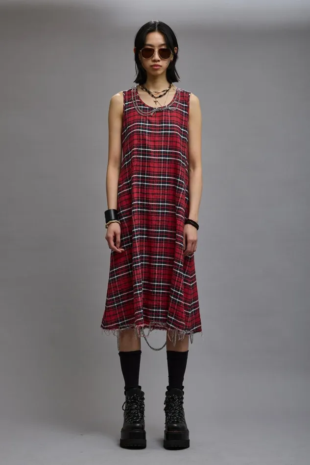 R13 Sale Women CHAIN EMBELLISHED MIDI 8211 RED PLAID