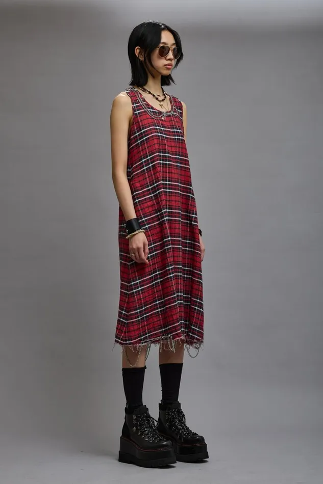 R13 Sale Women CHAIN EMBELLISHED MIDI 8211 RED PLAID