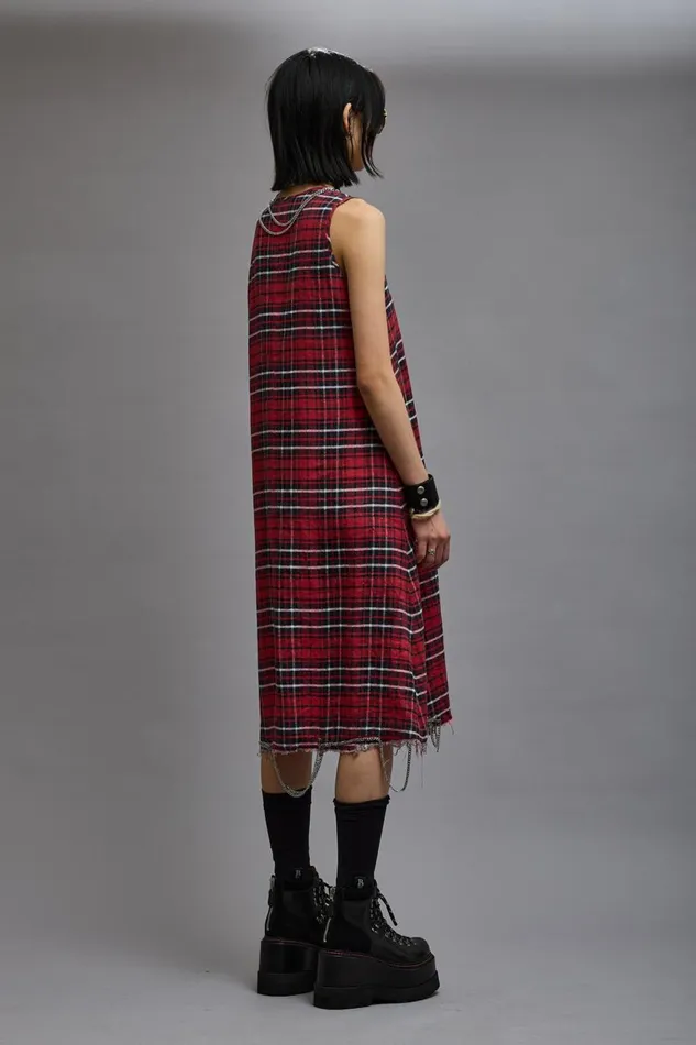 R13 Sale Women CHAIN EMBELLISHED MIDI 8211 RED PLAID
