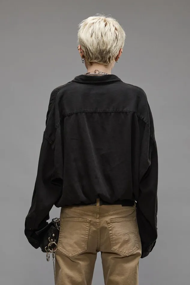 R13 Sale Women CROSSOVER BUBBLE SHIRT 8211 BLACK OVERDYE